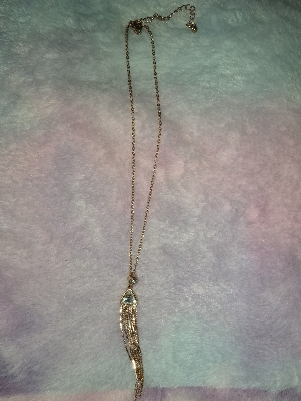 Gold Tassel Pendant Necklace with Clear Stone